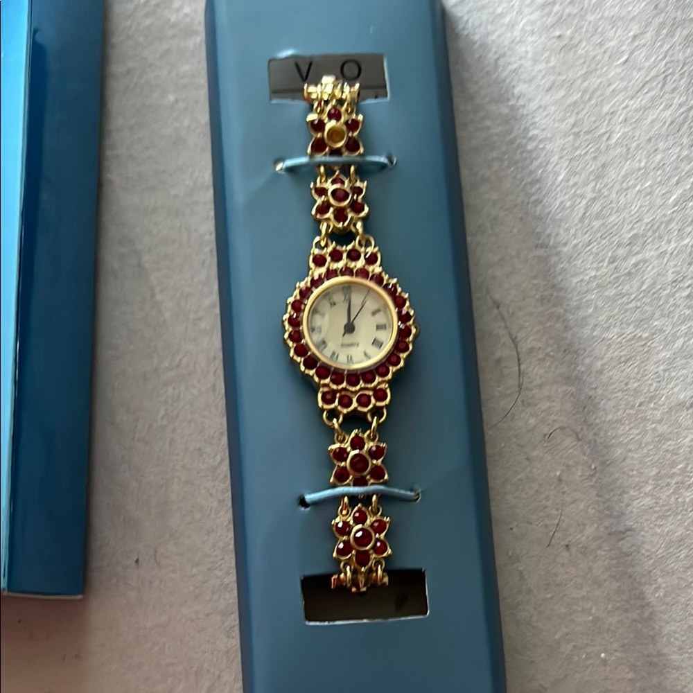 Gold and Red Floral Watch